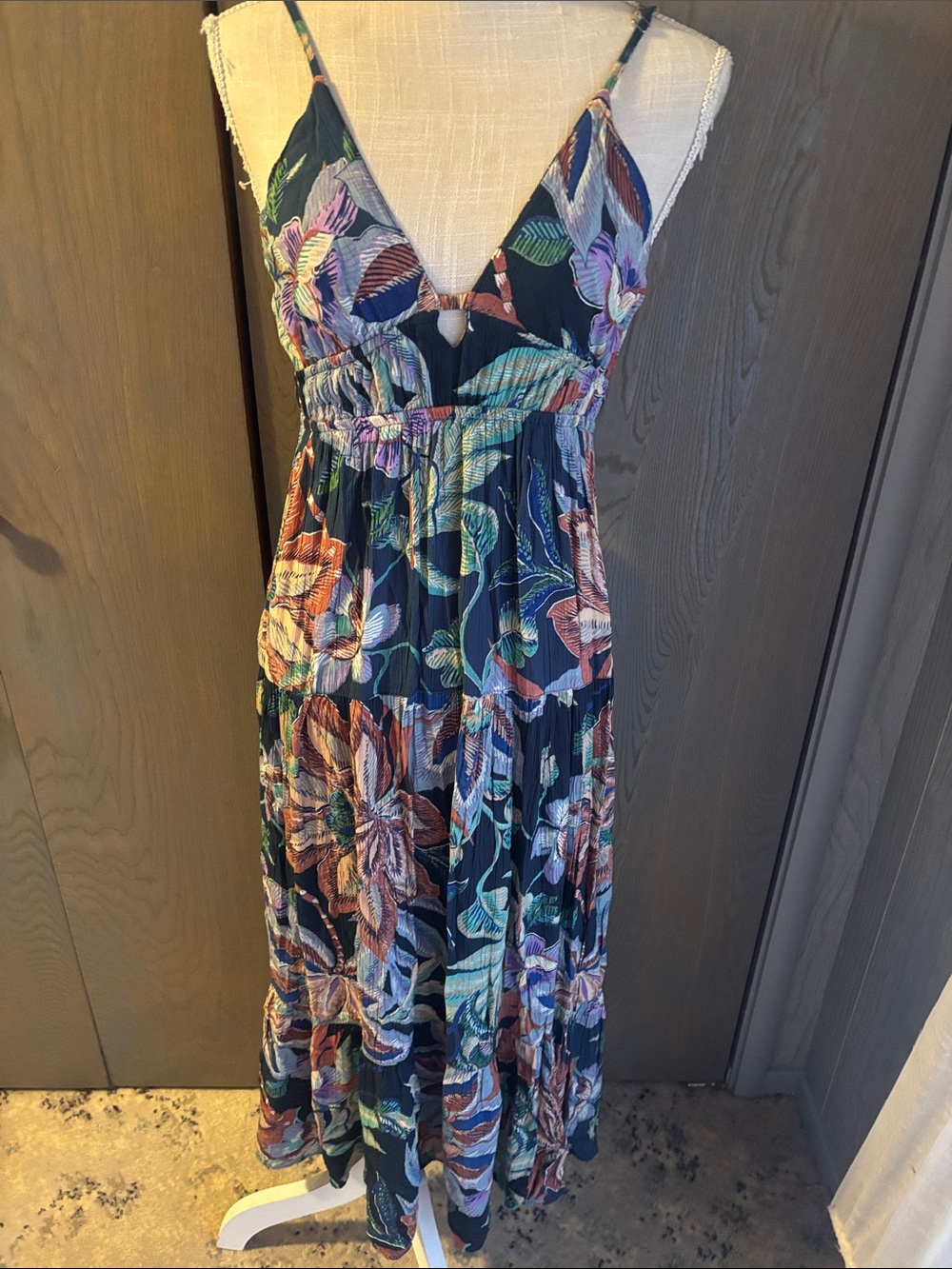 Angie Spaghetti Strap Maxi Dress Floral Vacation Tropical Open Back